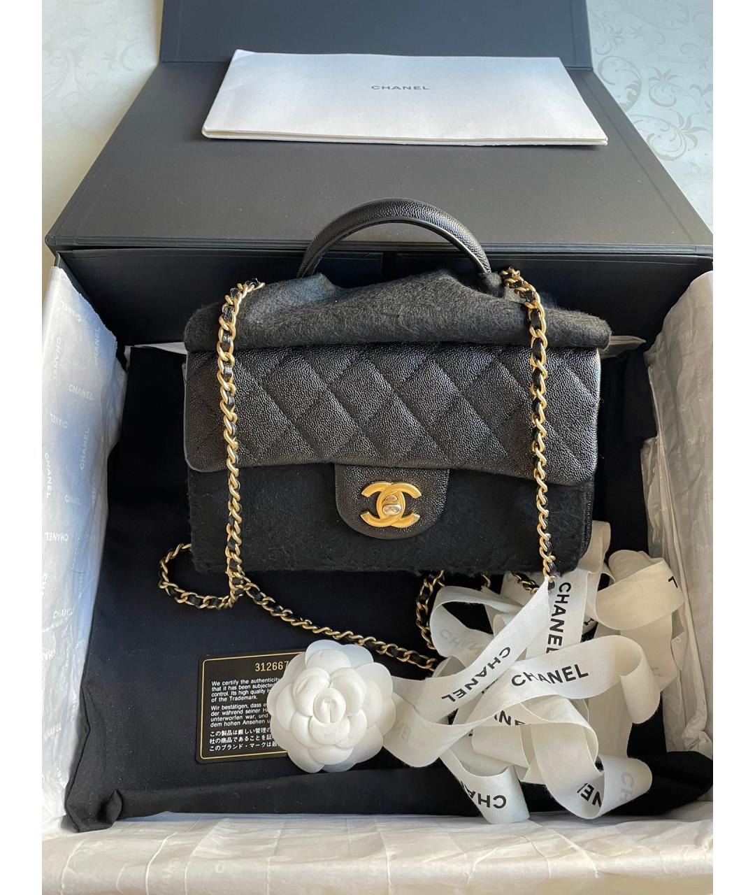 CHANEL Черная кожаная сумка тоут, фото 7