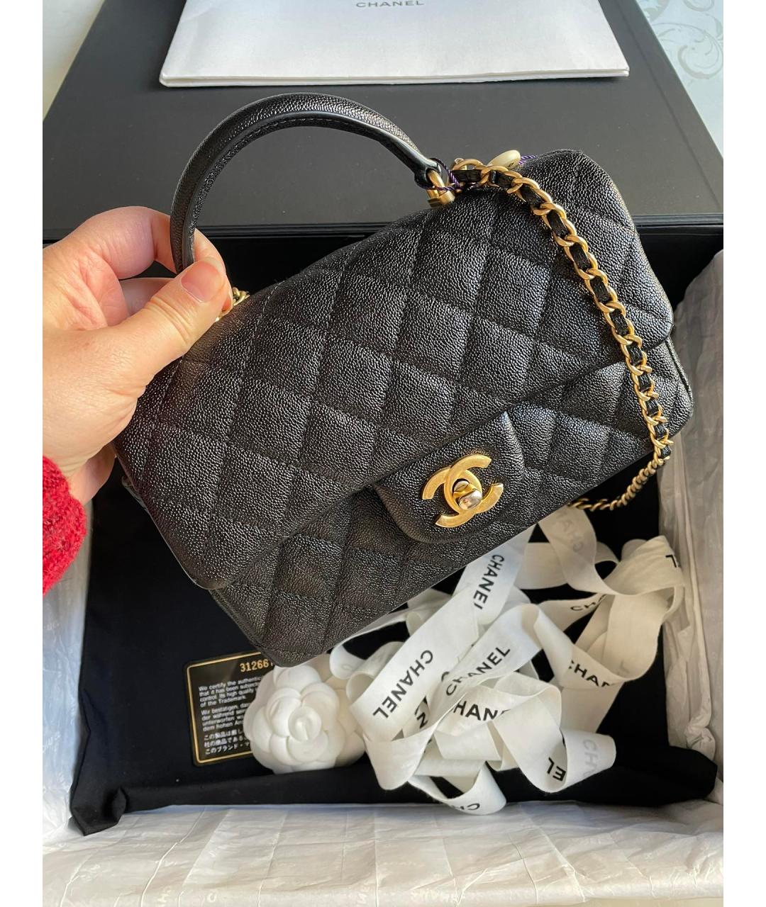 CHANEL Черная кожаная сумка тоут, фото 2