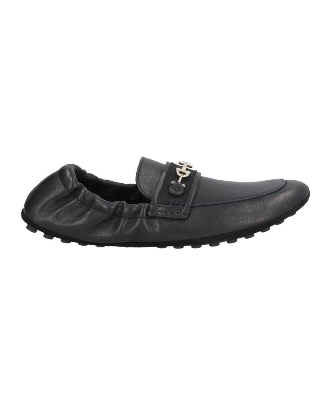 FERRAGAMO Черные кожаные мокасины, фото 1