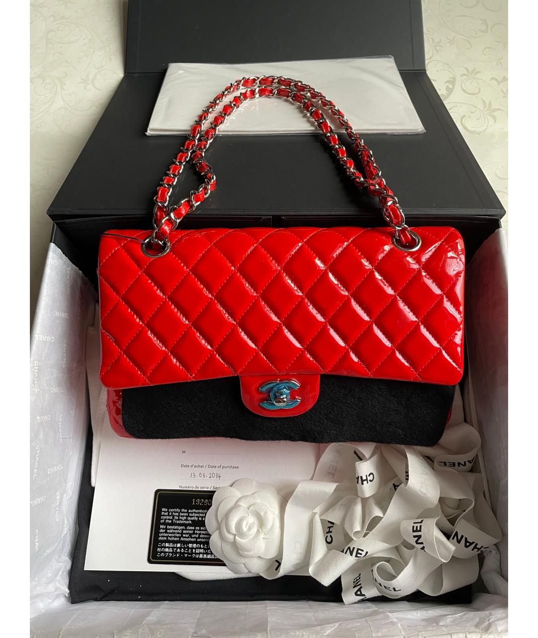 CHANEL Красная сумка тоут из лакированной кожи, фото 7