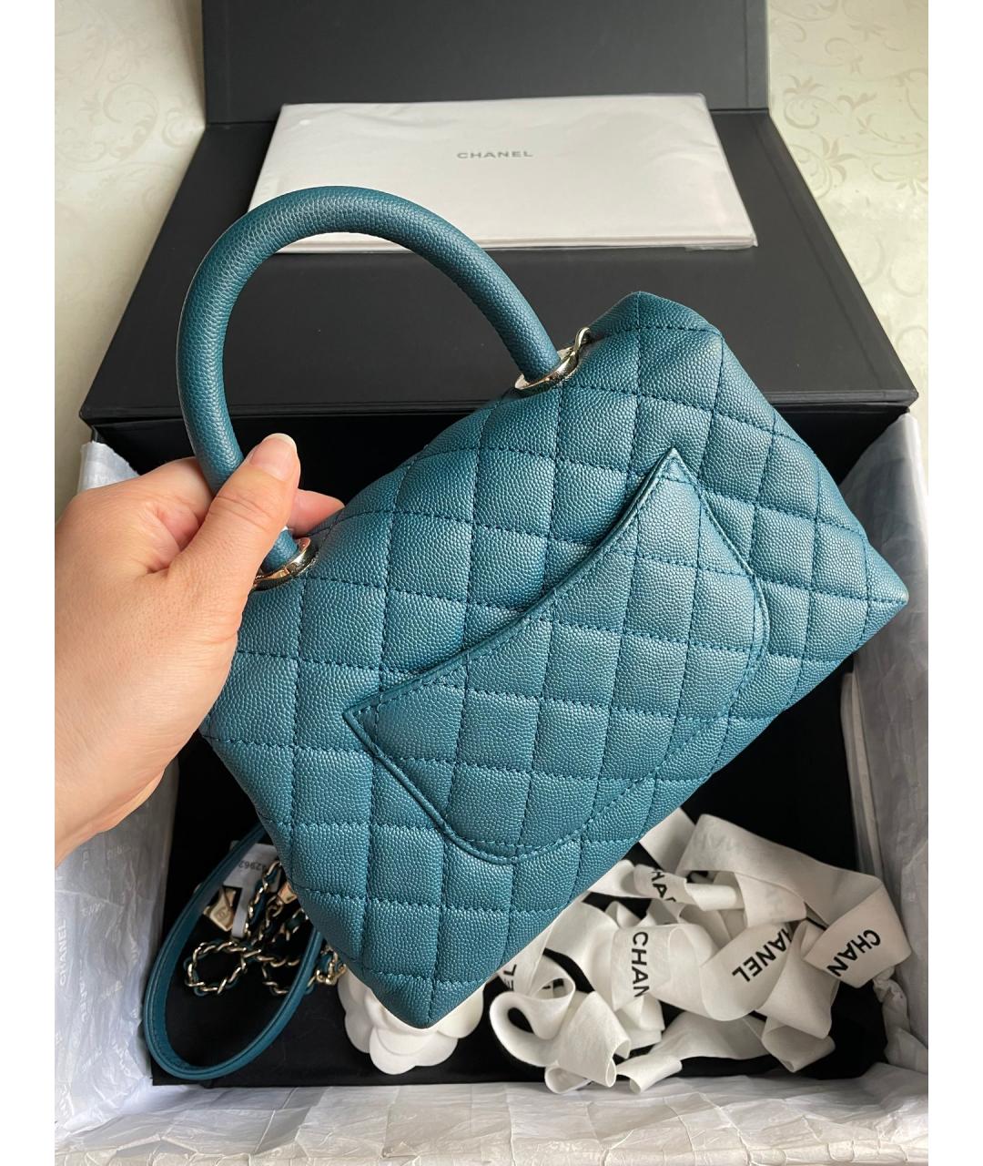CHANEL Голубая кожаная сумка тоут, фото 3