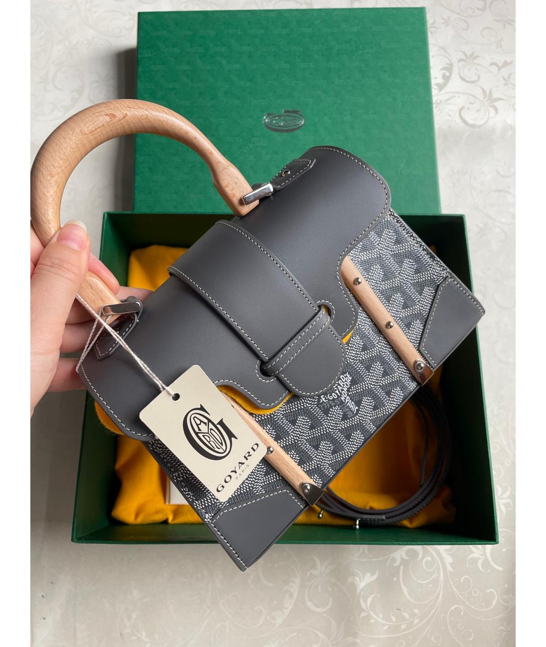 GOYARD Серая сумка с короткими ручками из искусственной кожи, фото 2