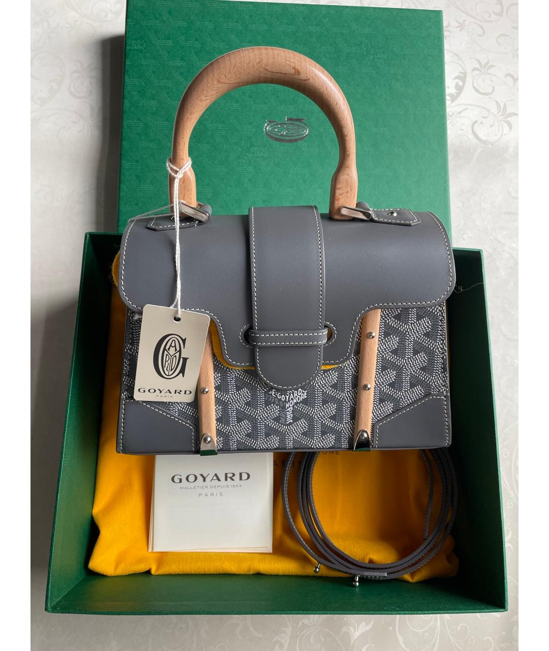 GOYARD Серая сумка с короткими ручками из искусственной кожи, фото 7