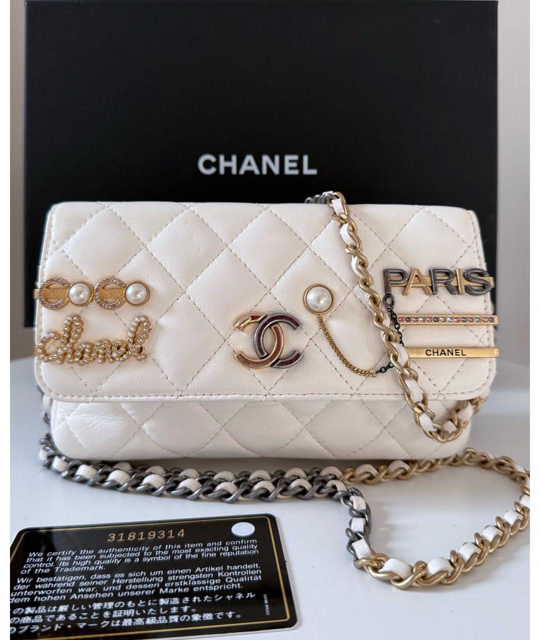 CHANEL Белая кожаная сумка через плечо, фото 4