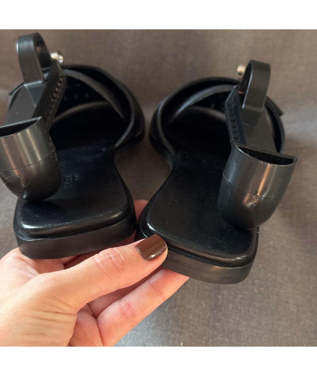 HERMES Черные кожаные шлепанцы, фото 4