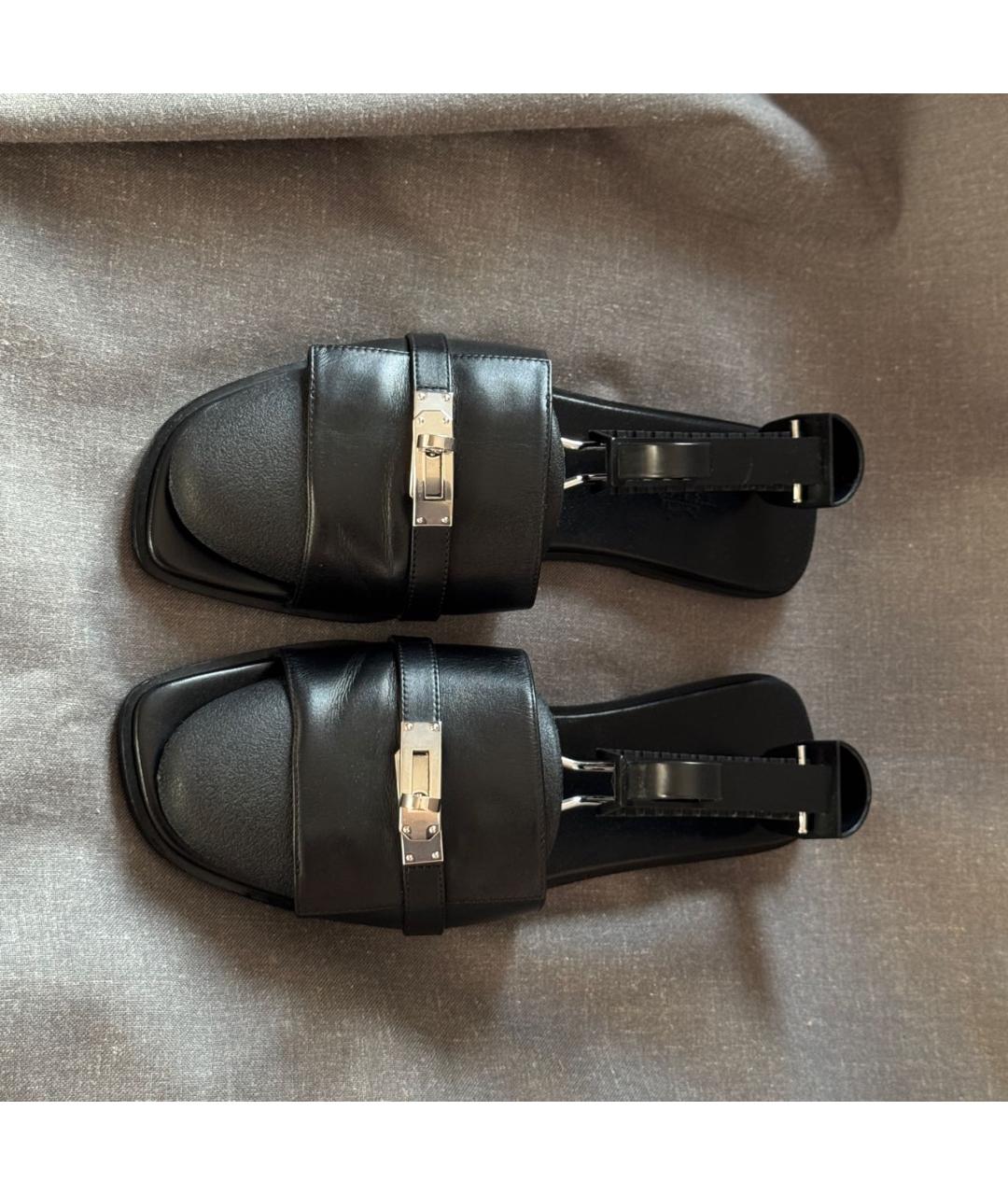 HERMES Черные кожаные шлепанцы, фото 3