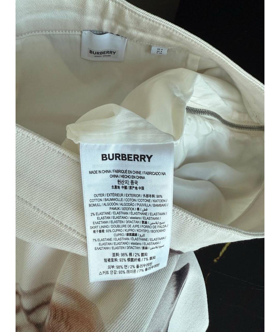 BURBERRY Белая хлопковая юбка мини, фото 3