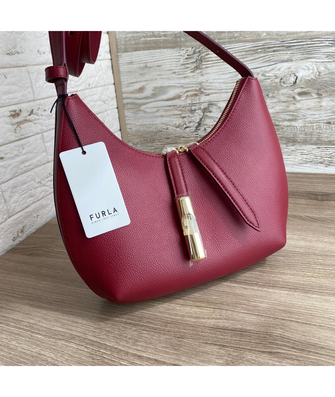 FURLA Бордовая кожаная сумка с короткими ручками, фото 2