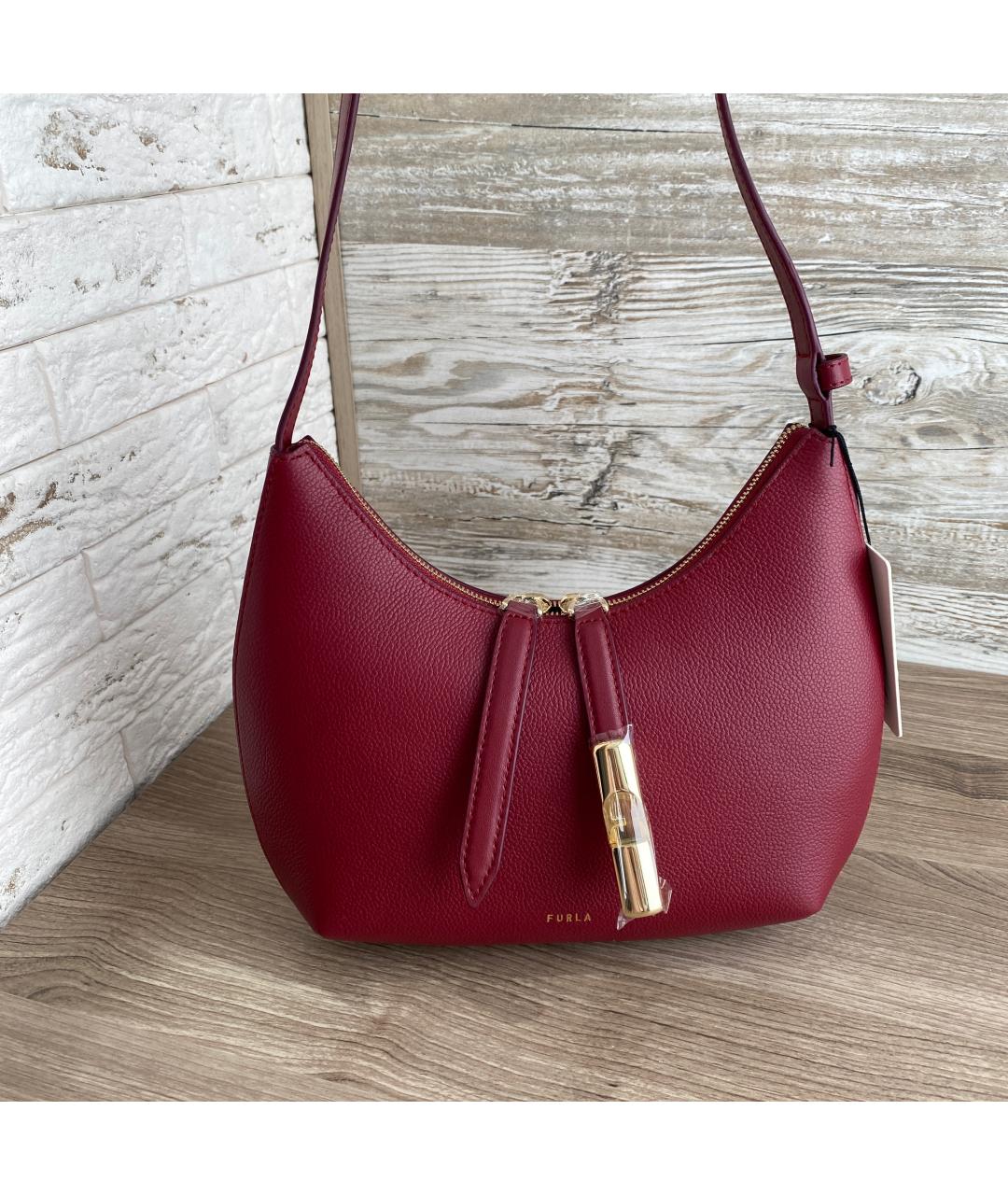 FURLA Бордовая кожаная сумка с короткими ручками, фото 6