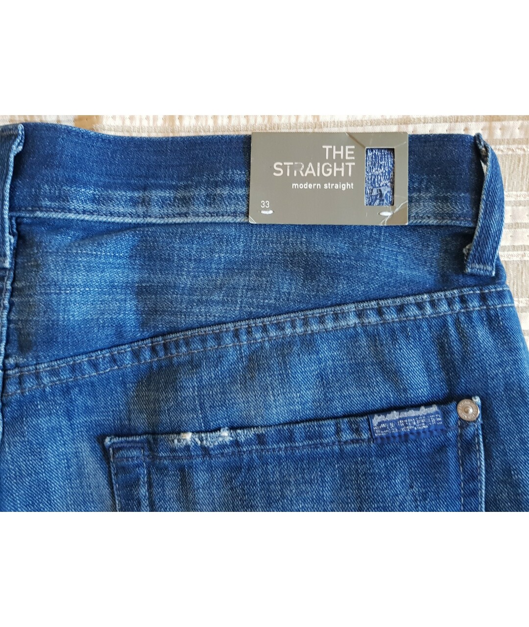 7 FOR ALL MANKIND Синие хлопковые прямые джинсы, фото 5
