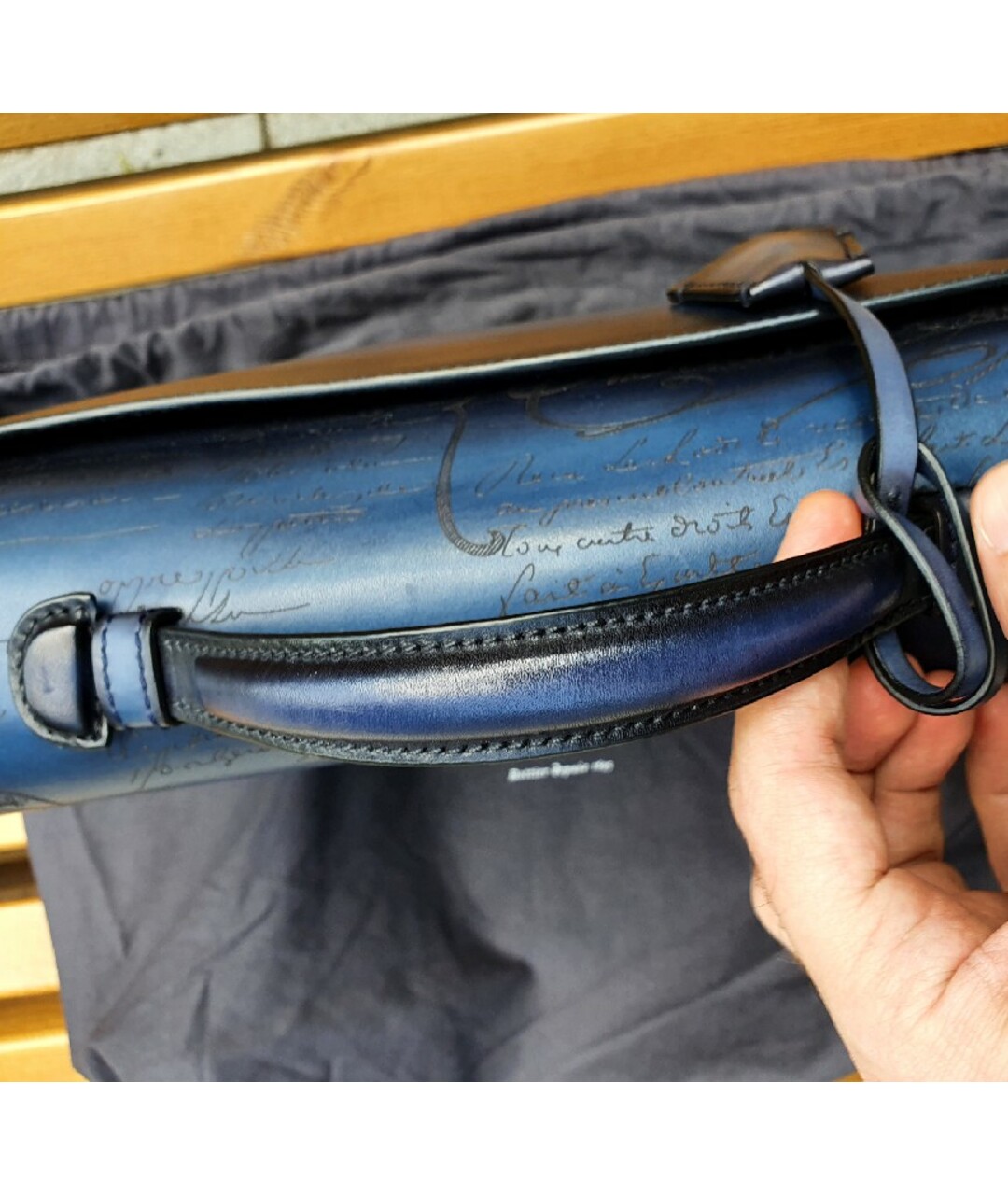 BERLUTI Синий кожаный портфель, фото 4