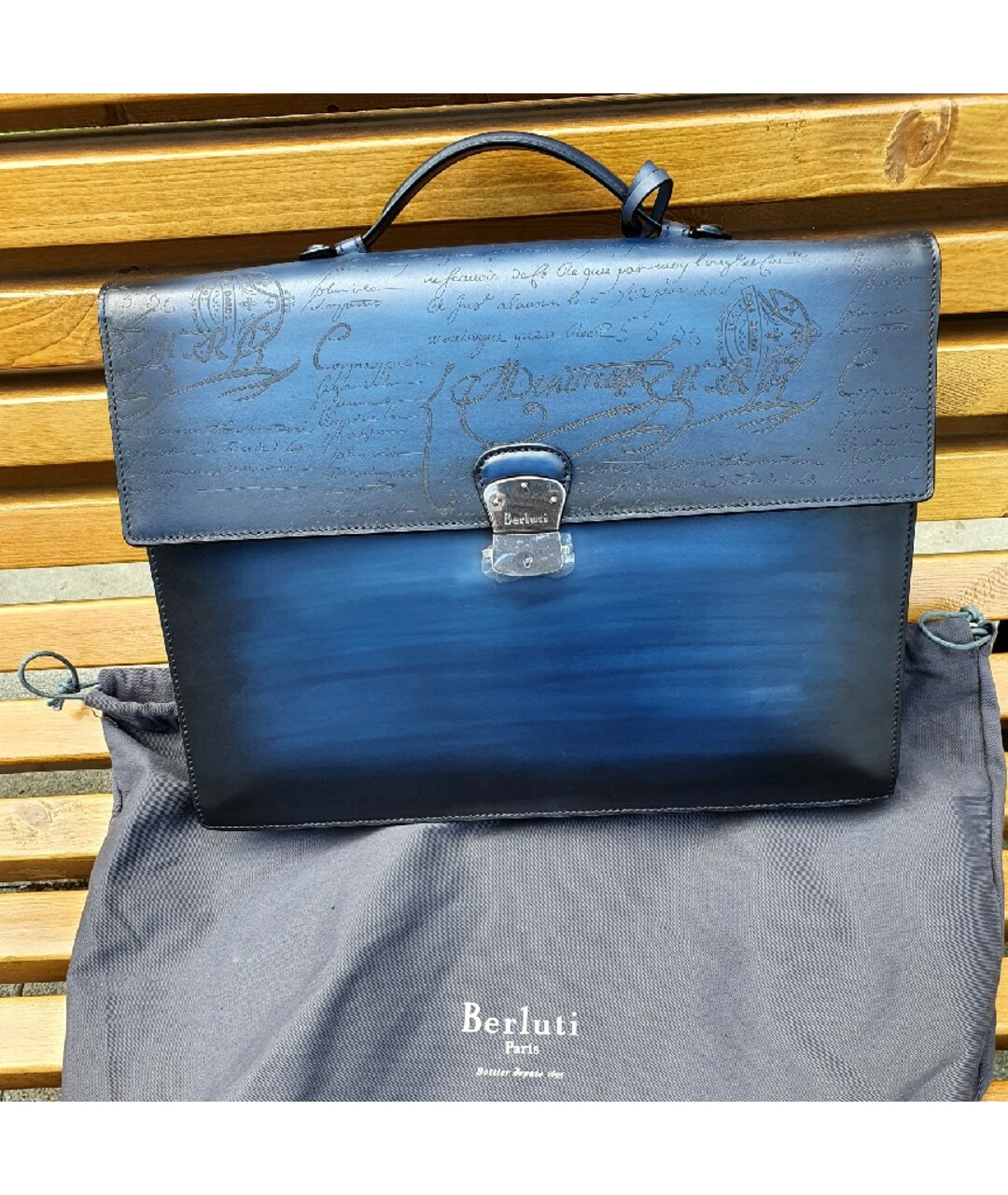 BERLUTI Синий кожаный портфель, фото 9