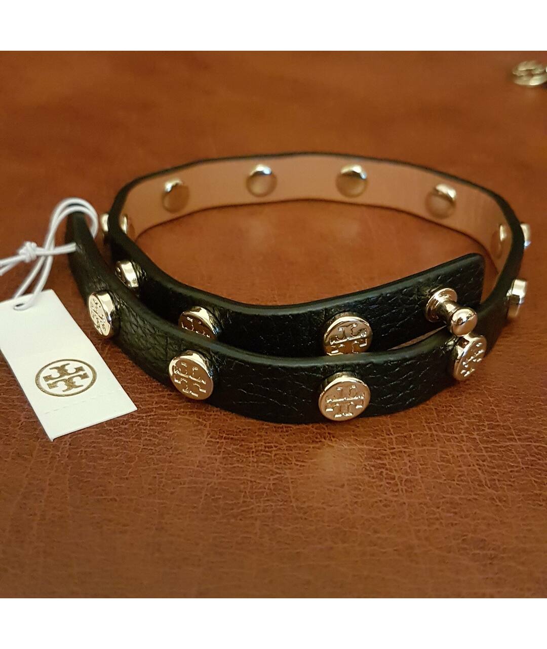 TORY BURCH Черный кожаный браслет, фото 3
