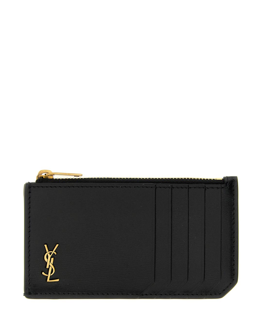 SAINT LAURENT Черный кожаный кардхолдер, фото 1