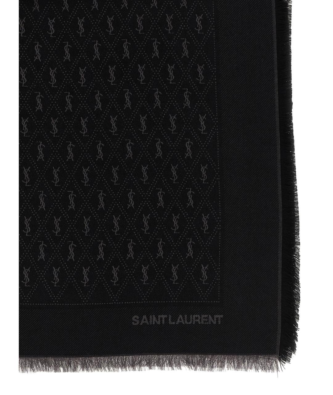 SAINT LAURENT Черный шерстяной шарф, фото 2