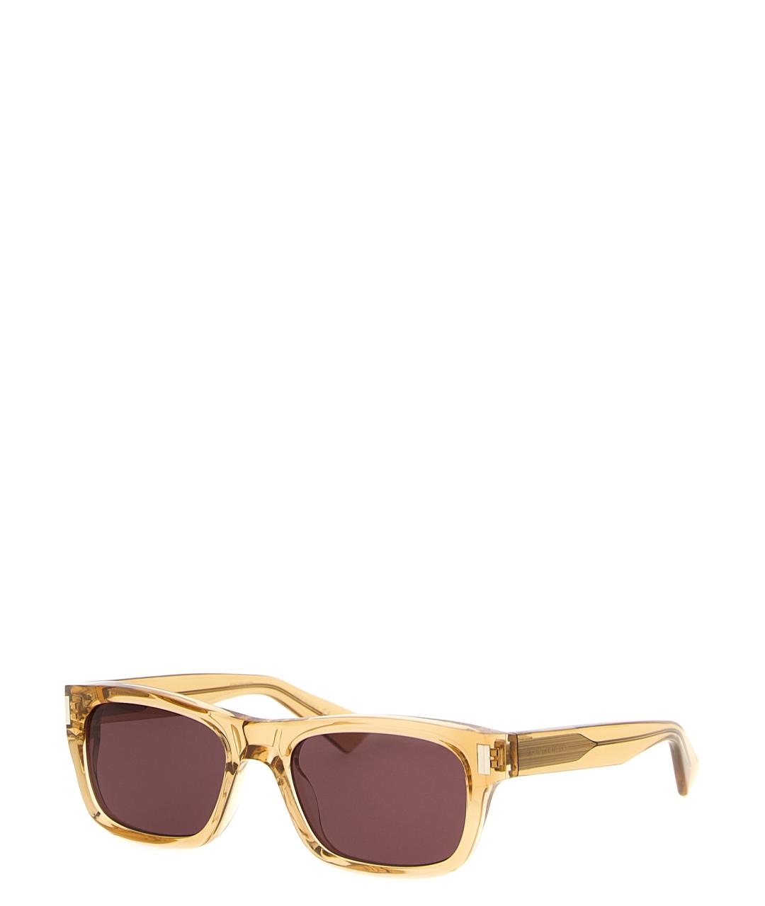 SAINT LAURENT Бежевые пластиковые солнцезащитные очки, фото 3