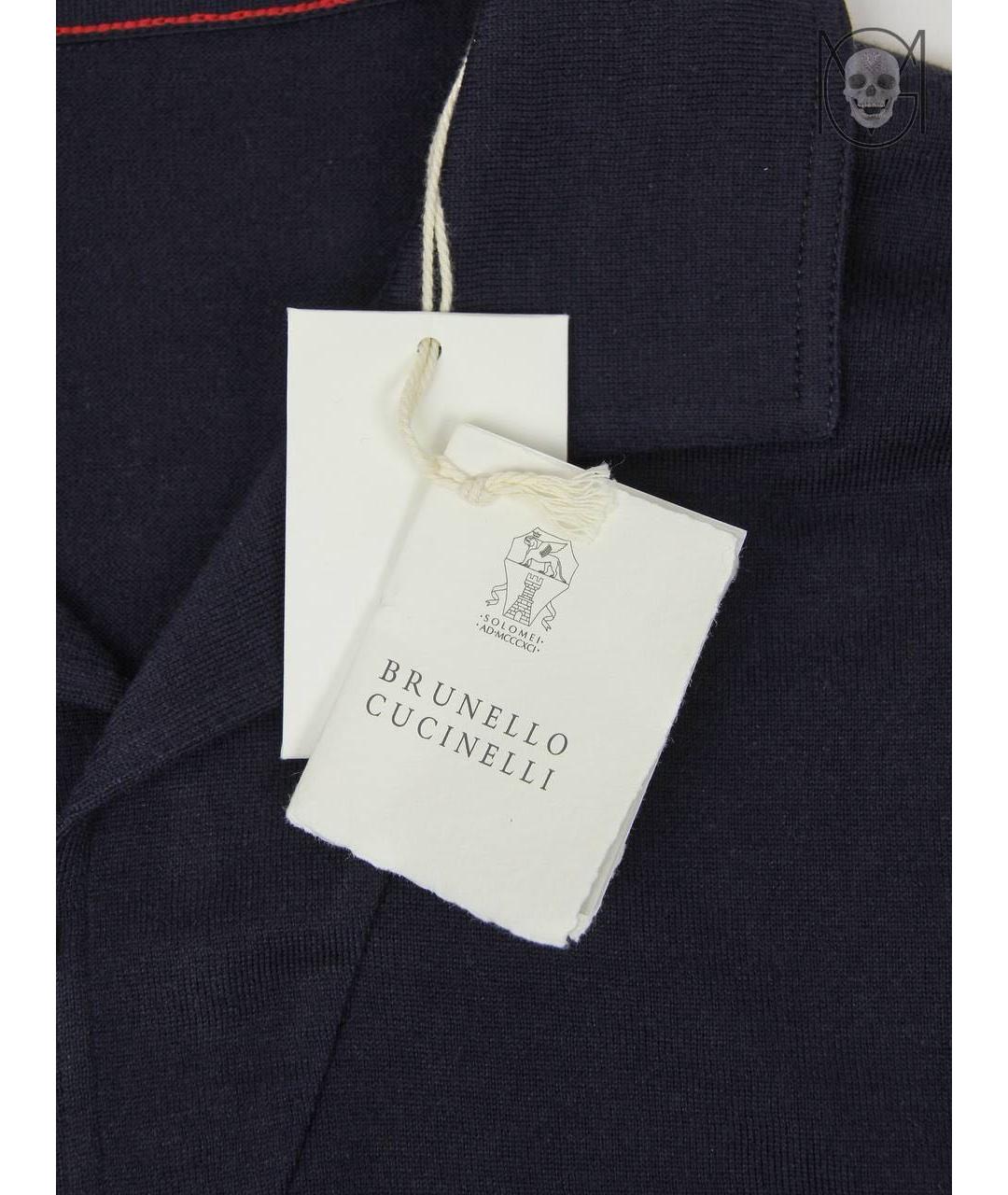 BRUNELLO CUCINELLI Темно-синее хлопковое поло с коротким рукавом, фото 3
