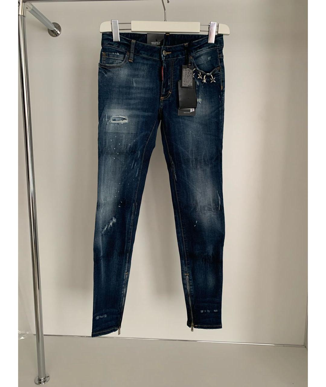 DSQUARED2 Темно-синие хлопковые прямые джинсы, фото 9
