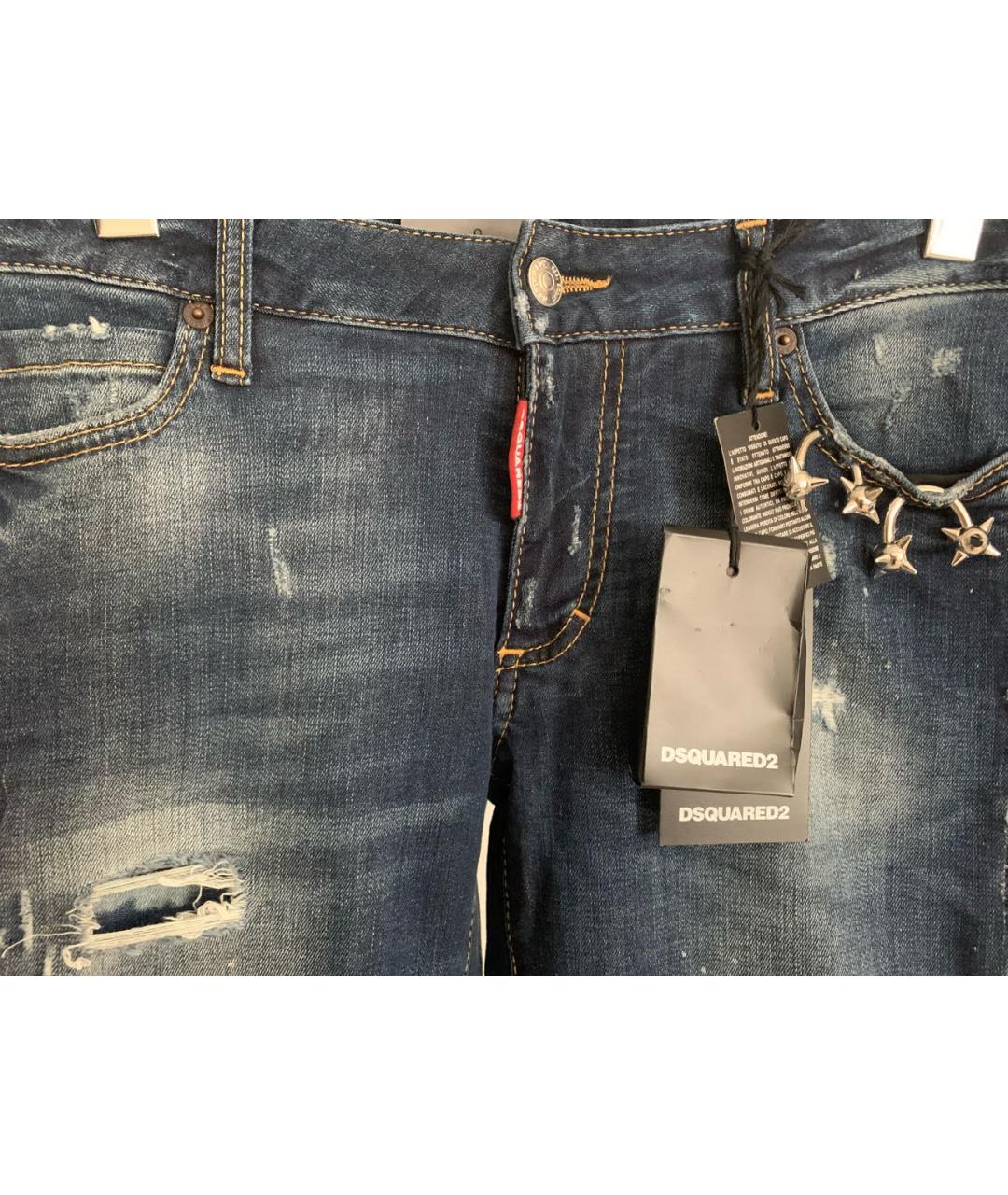 DSQUARED2 Темно-синие хлопковые прямые джинсы, фото 4