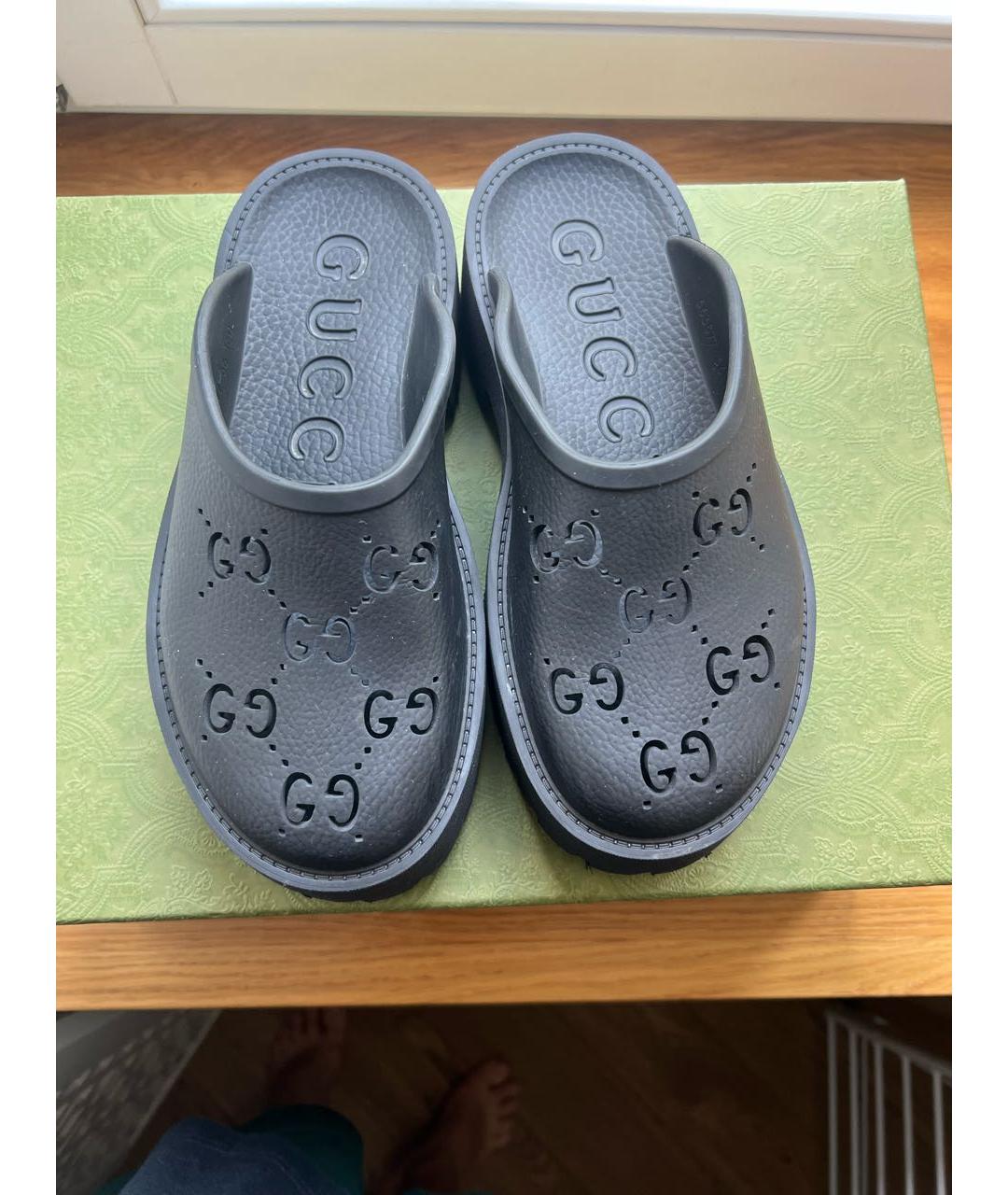 GUCCI Черные резиновые сабо, фото 3