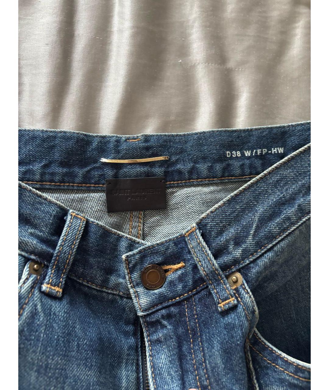 SAINT LAURENT Темно-синие хлопковые прямые джинсы, фото 3