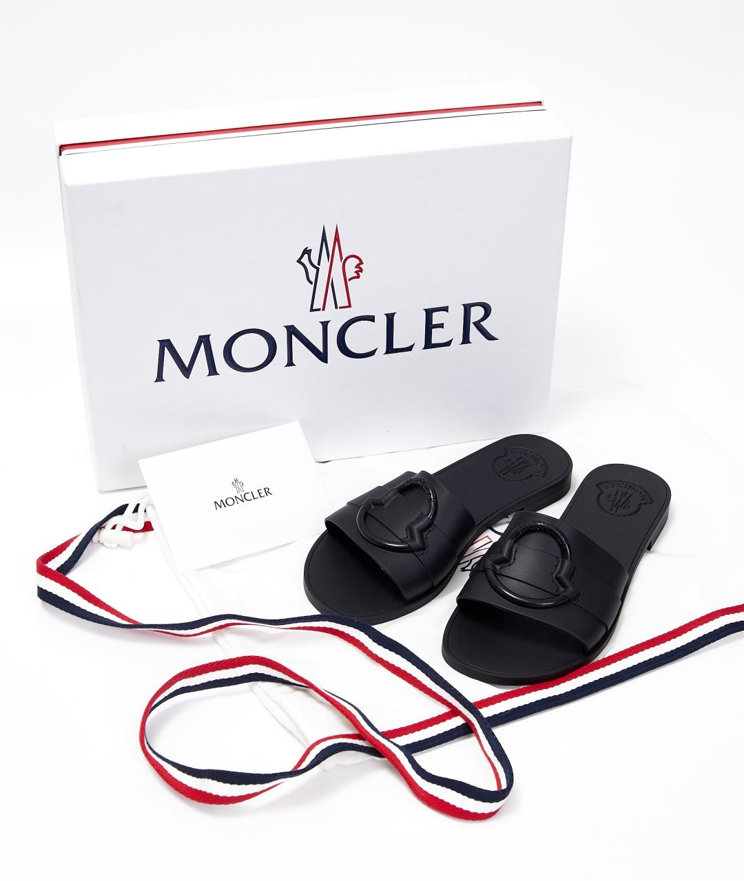 MONCLER Черные резиновые шлепанцы, фото 7