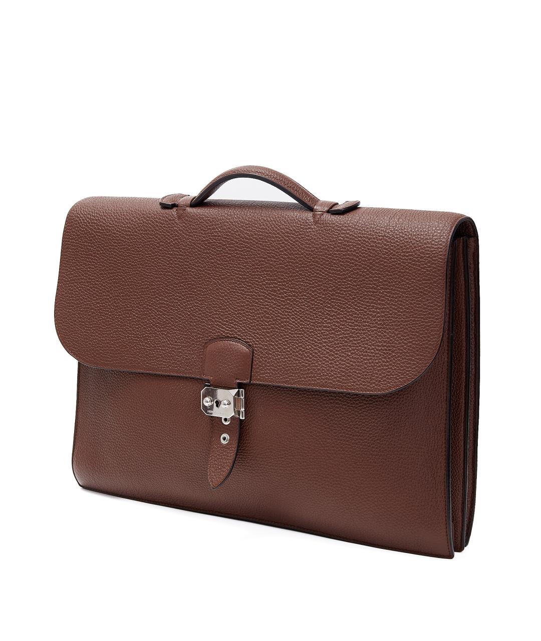 HERMES Коричневый кожаный портфель, фото 2
