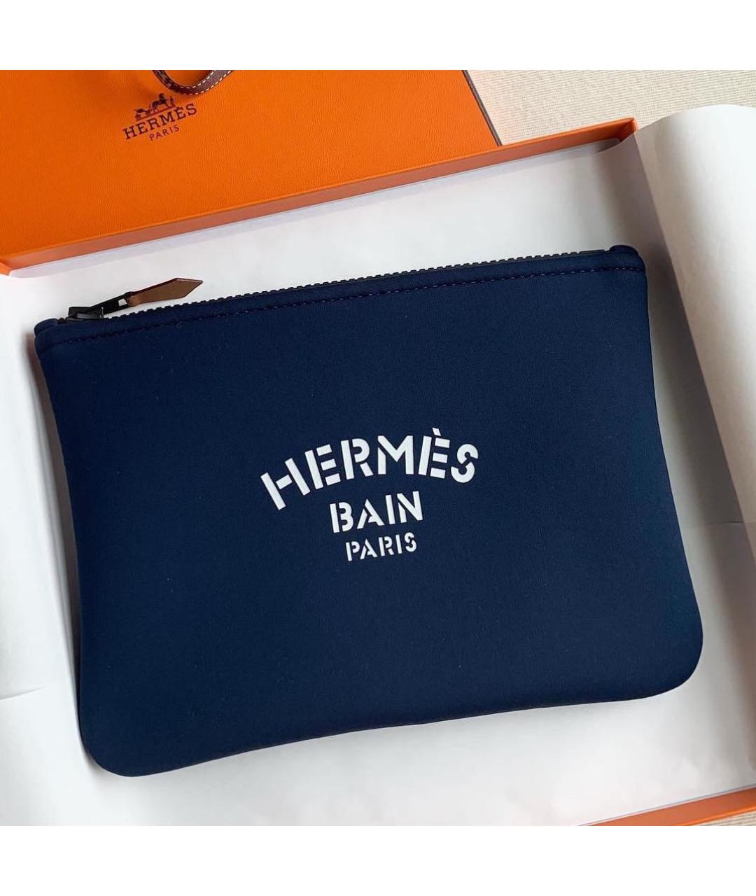 HERMES Темно-синяя косметичка, фото 4