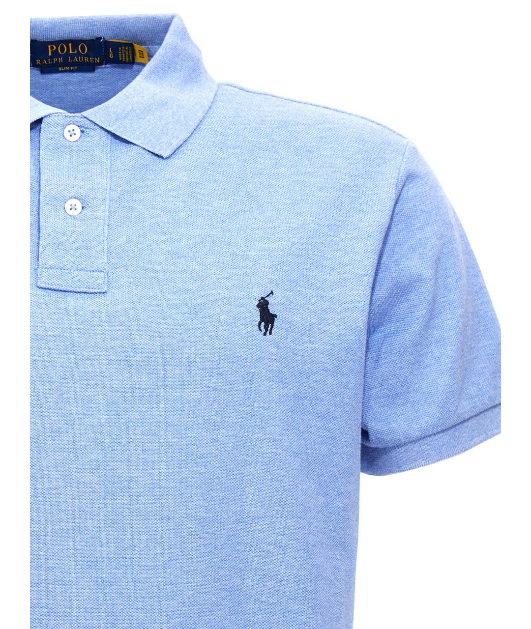 POLO RALPH LAUREN Голубое хлопковое поло с коротким рукавом, фото 3