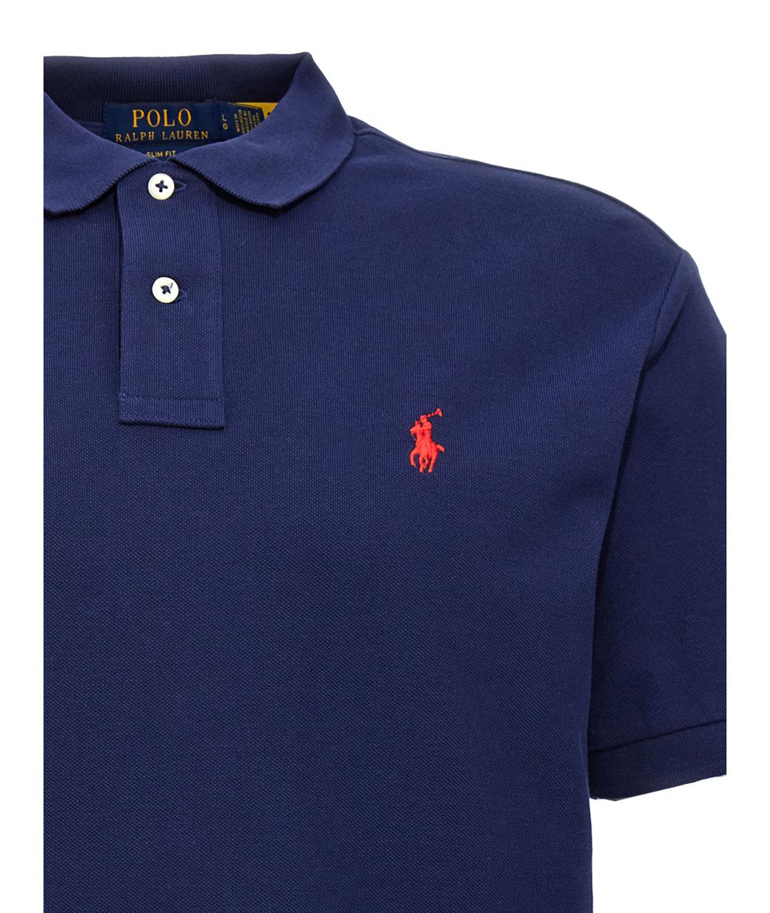 POLO RALPH LAUREN Синее хлопковое поло с коротким рукавом, фото 3