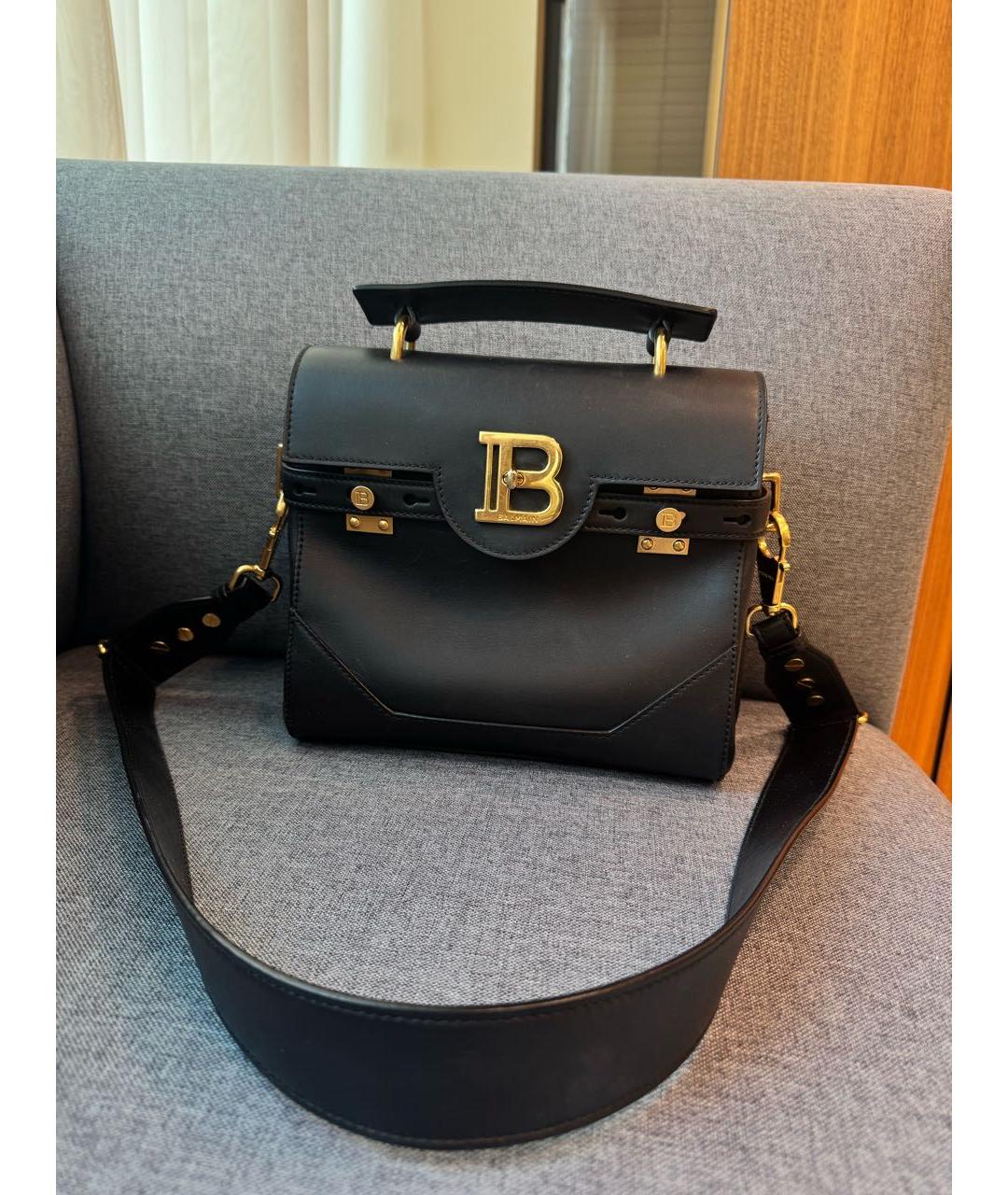 BALMAIN Черная кожаная сумка с короткими ручками, фото 9