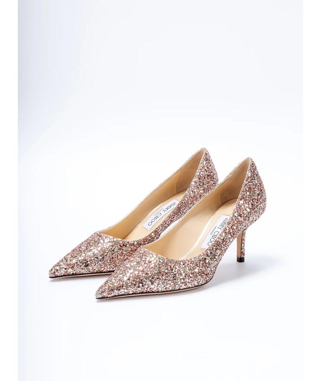 JIMMY CHOO Золотые текстильные лодочки на низком каблуке, фото 4