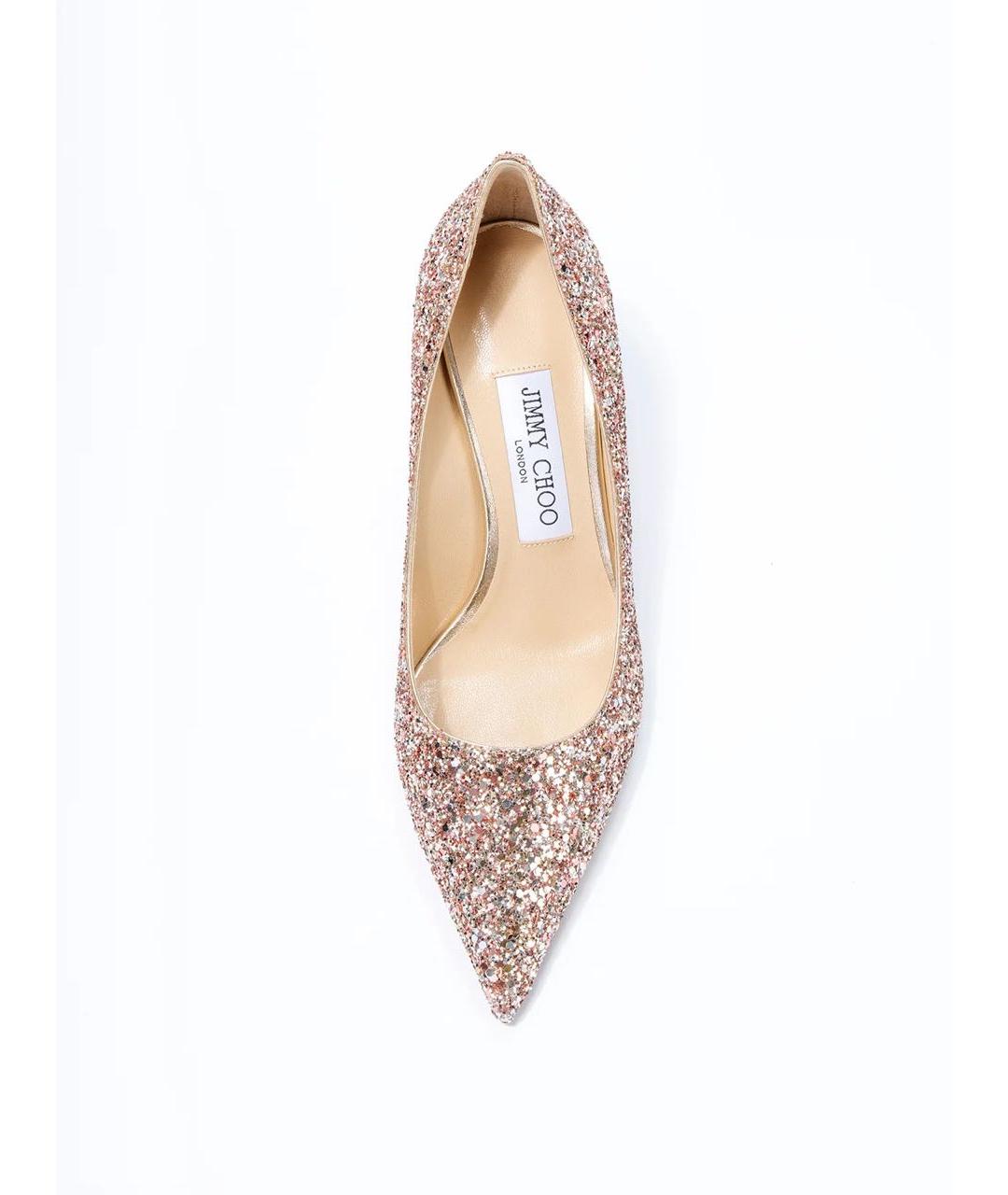 JIMMY CHOO Золотые текстильные лодочки на низком каблуке, фото 5