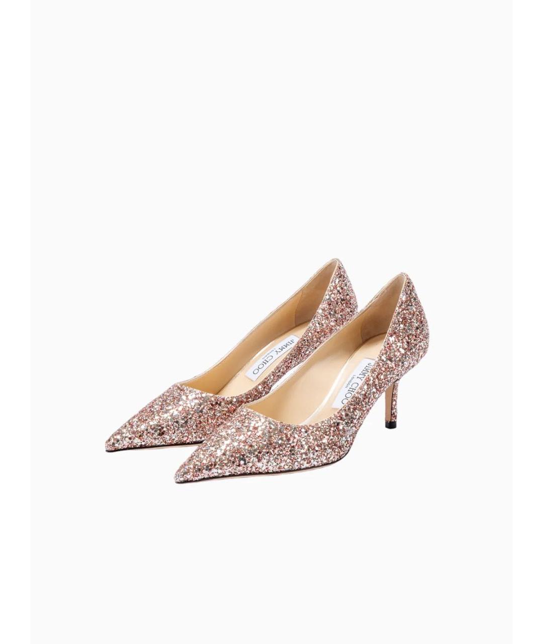 JIMMY CHOO Золотые текстильные лодочки на низком каблуке, фото 3