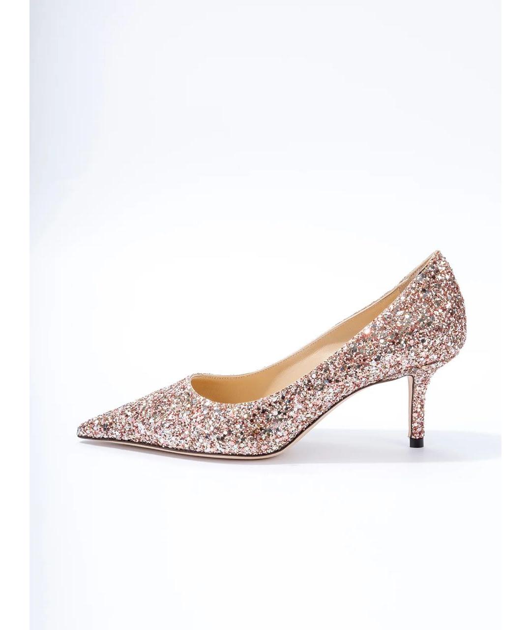 JIMMY CHOO Золотые текстильные лодочки на низком каблуке, фото 7