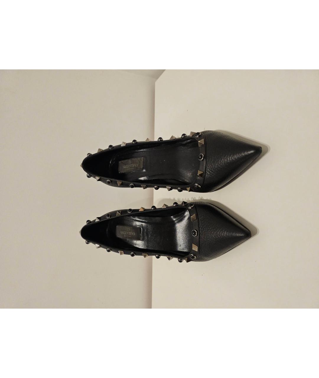 VALENTINO Черные кожаные лодочки на низком каблуке, фото 3