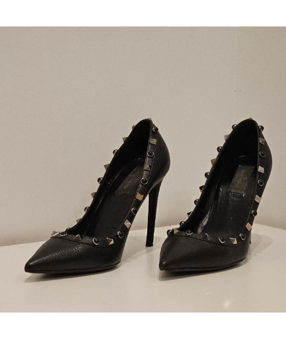 VALENTINO Черные кожаные лодочки на низком каблуке, фото 9