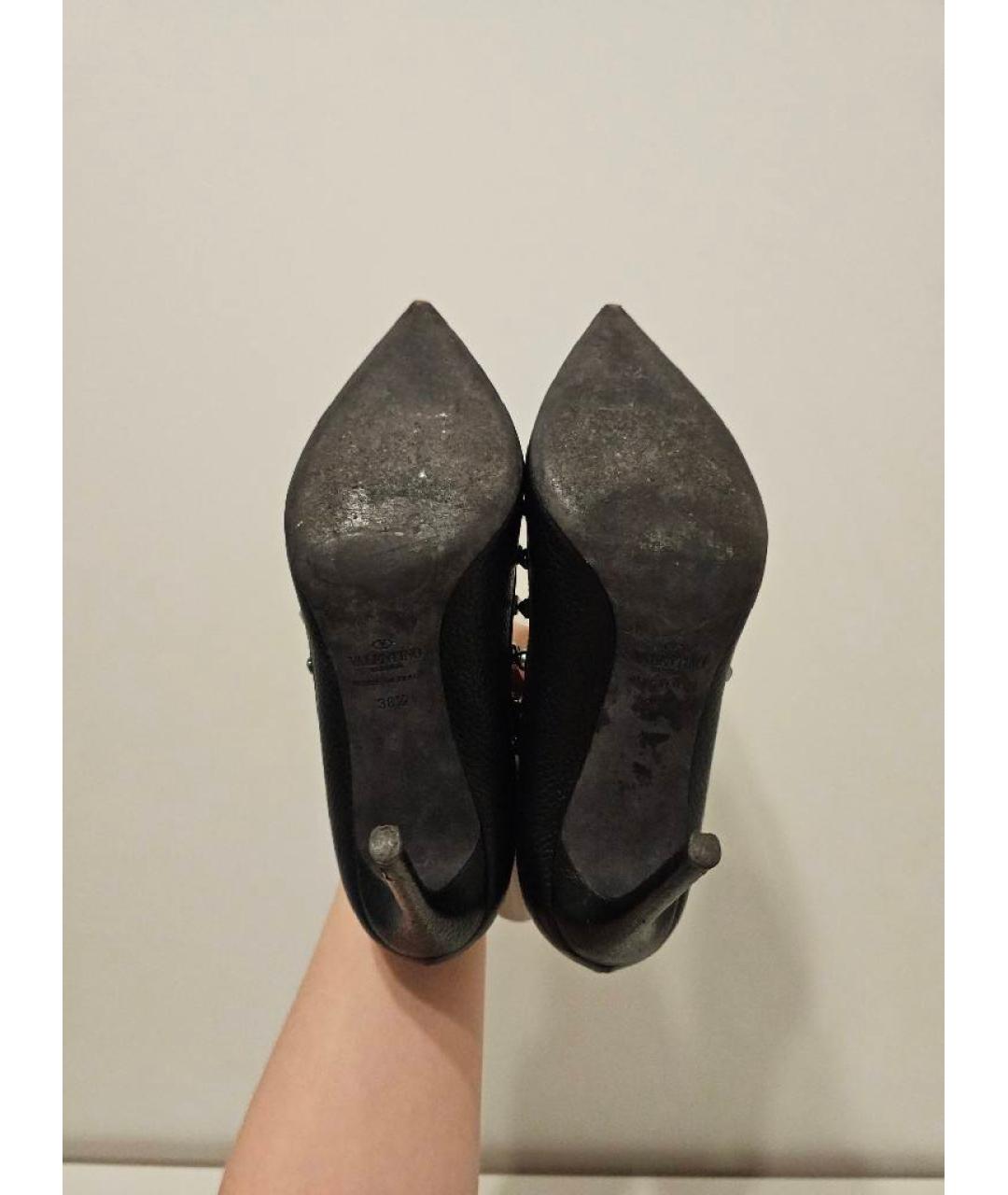 VALENTINO Черные кожаные лодочки на низком каблуке, фото 7
