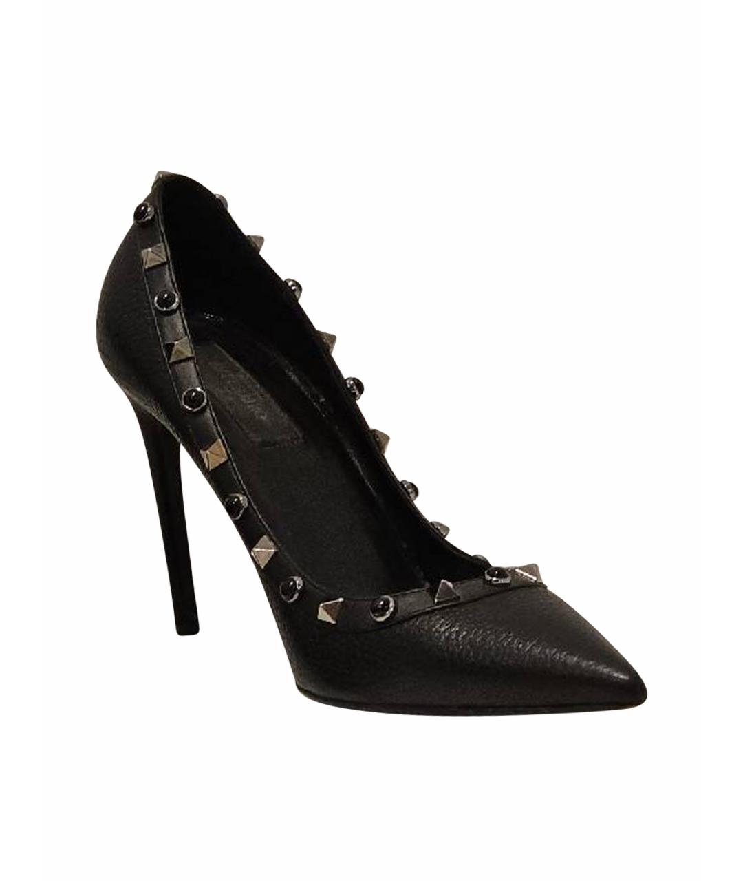 VALENTINO Черные кожаные лодочки на низком каблуке, фото 1