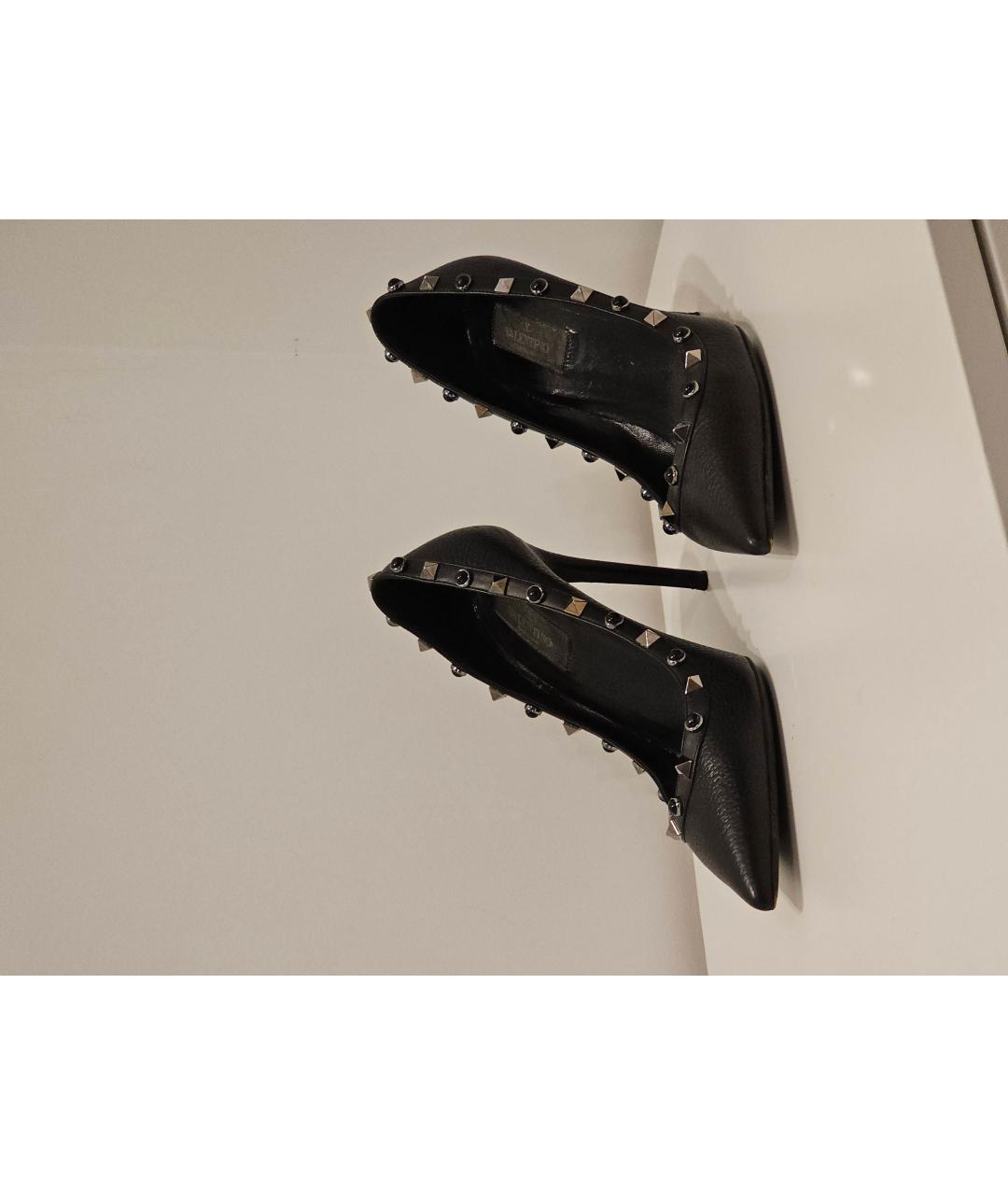 VALENTINO Черные кожаные лодочки на низком каблуке, фото 2