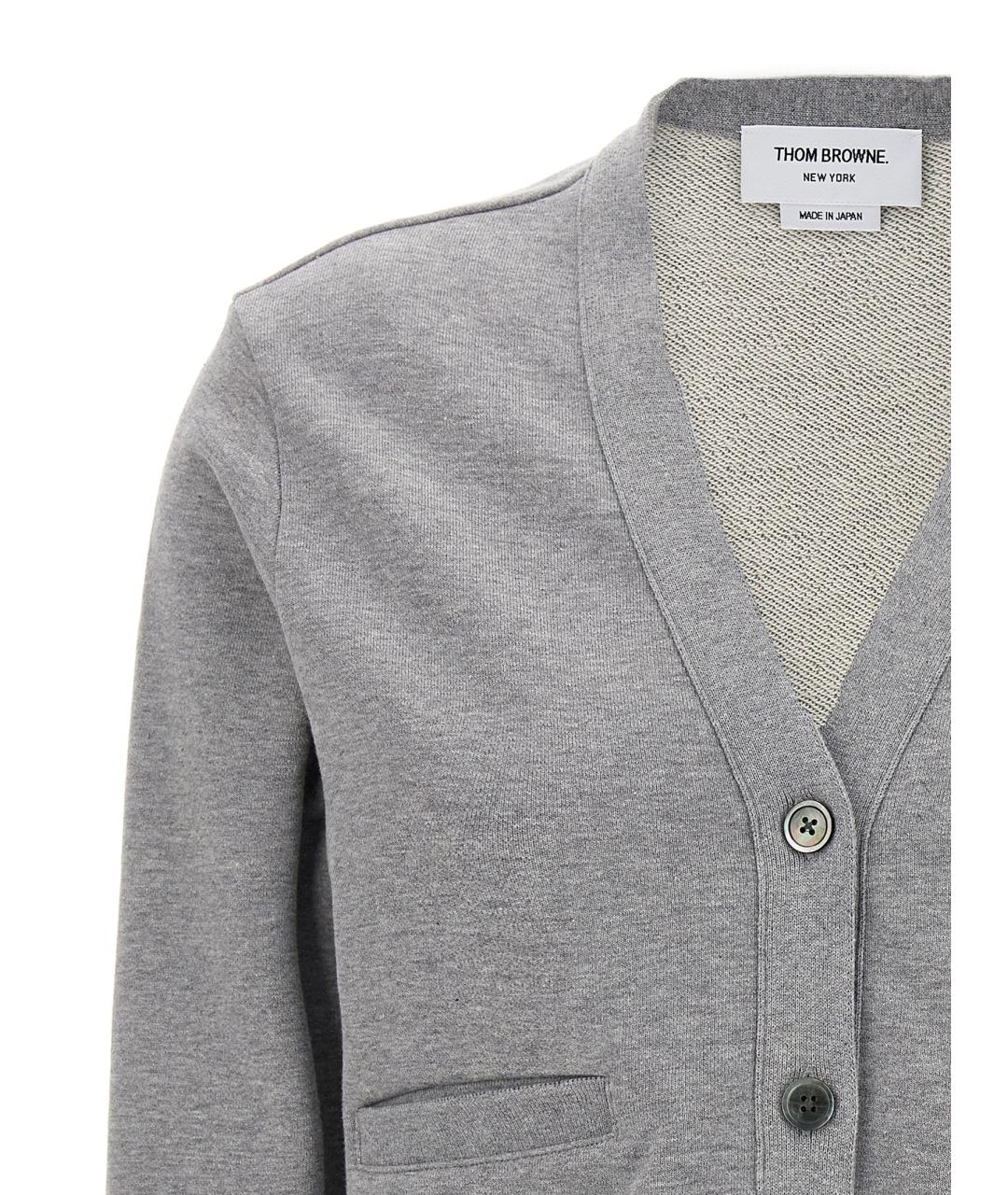 THOM BROWNE Серый хлопковый кардиган, фото 3
