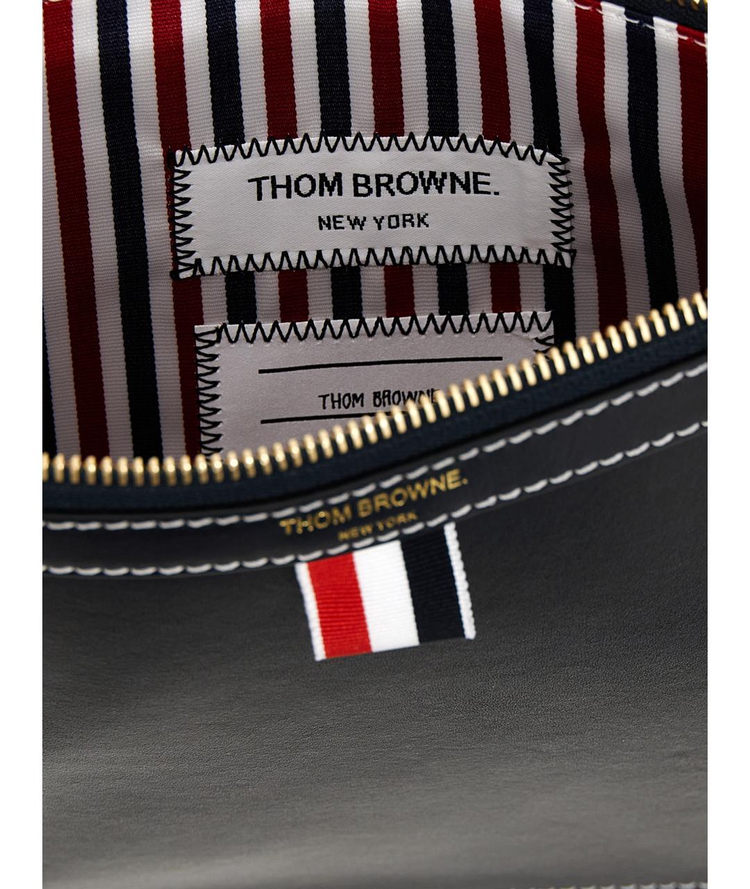 THOM BROWNE Черная кожаная барсетка, фото 4