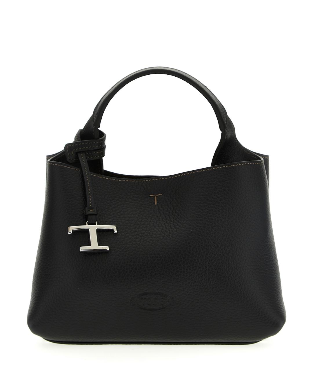 TOD'S Черная кожаная сумка тоут, фото 1