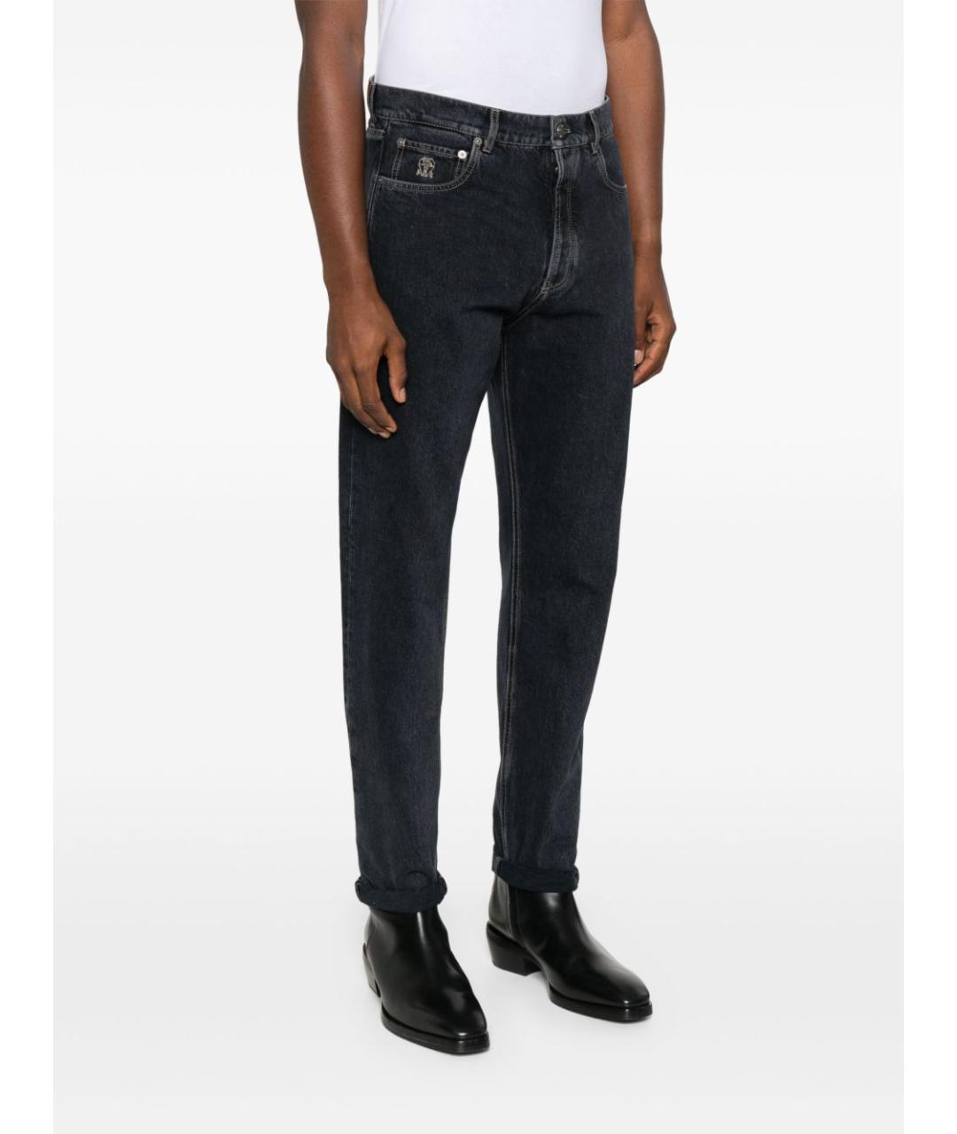 BRUNELLO CUCINELLI Антрацитовые хлопковые джинсы скинни, фото 2