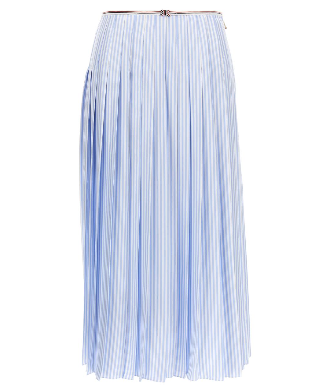 THOM BROWNE Голубая шелковая юбка миди, фото 1