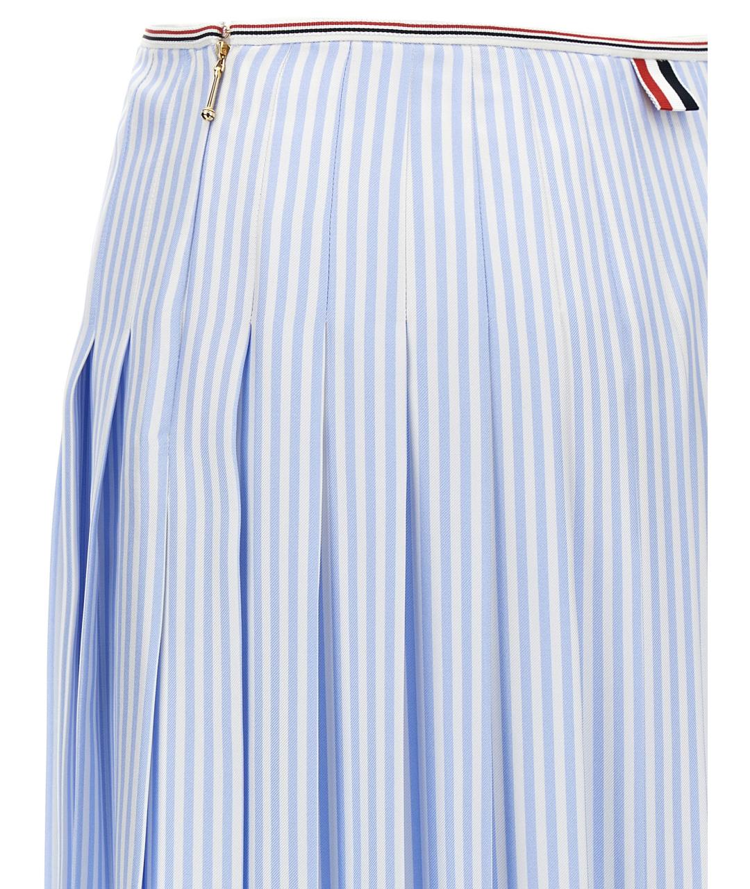THOM BROWNE Голубая шелковая юбка миди, фото 4