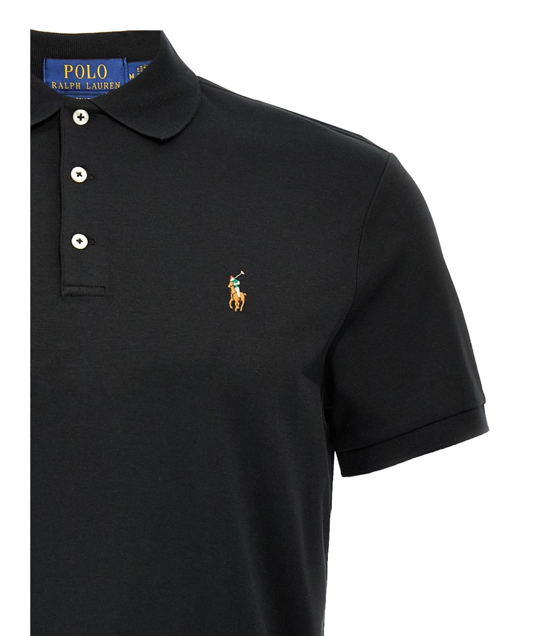 POLO RALPH LAUREN Черное хлопковое поло с коротким рукавом, фото 3