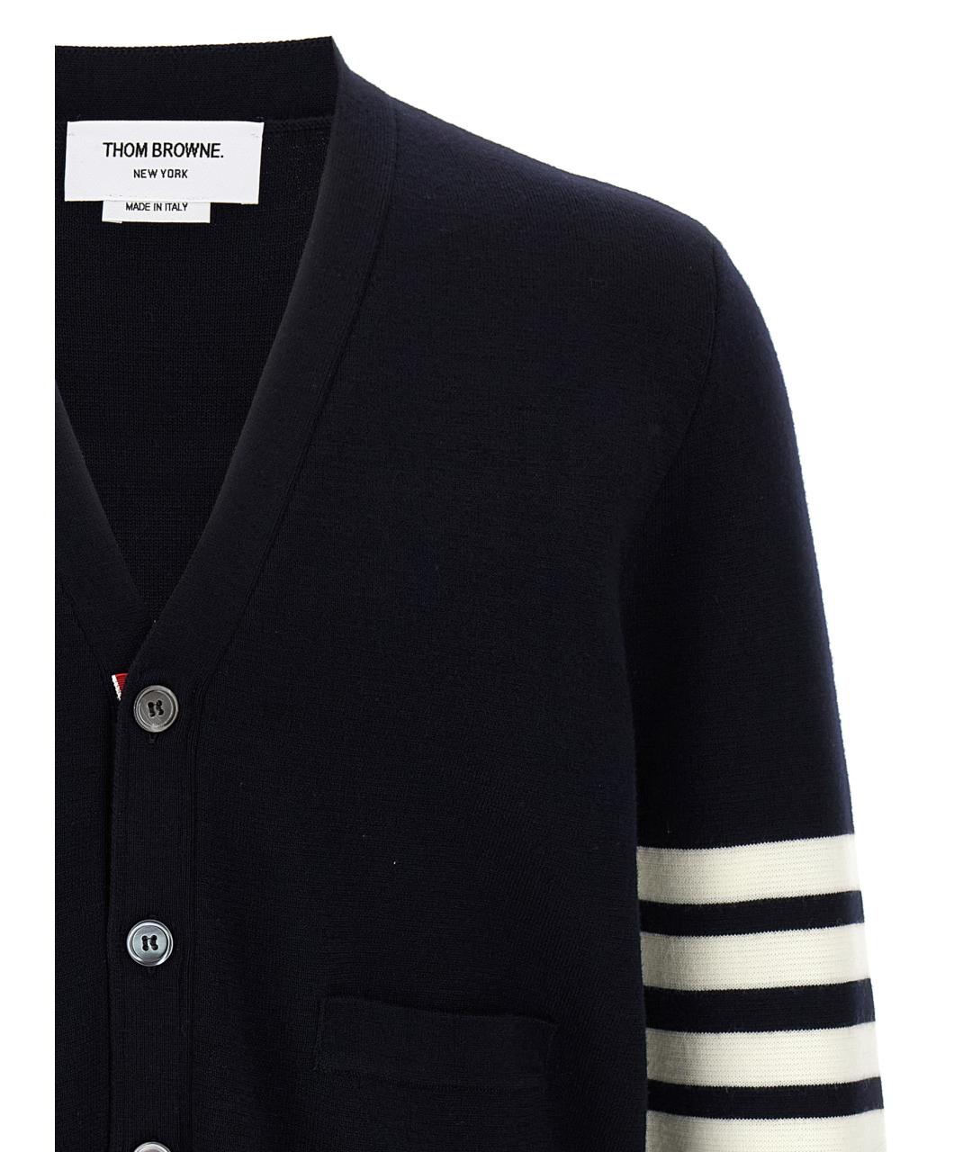 THOM BROWNE Темно-синий шерстяной кардиган, фото 3