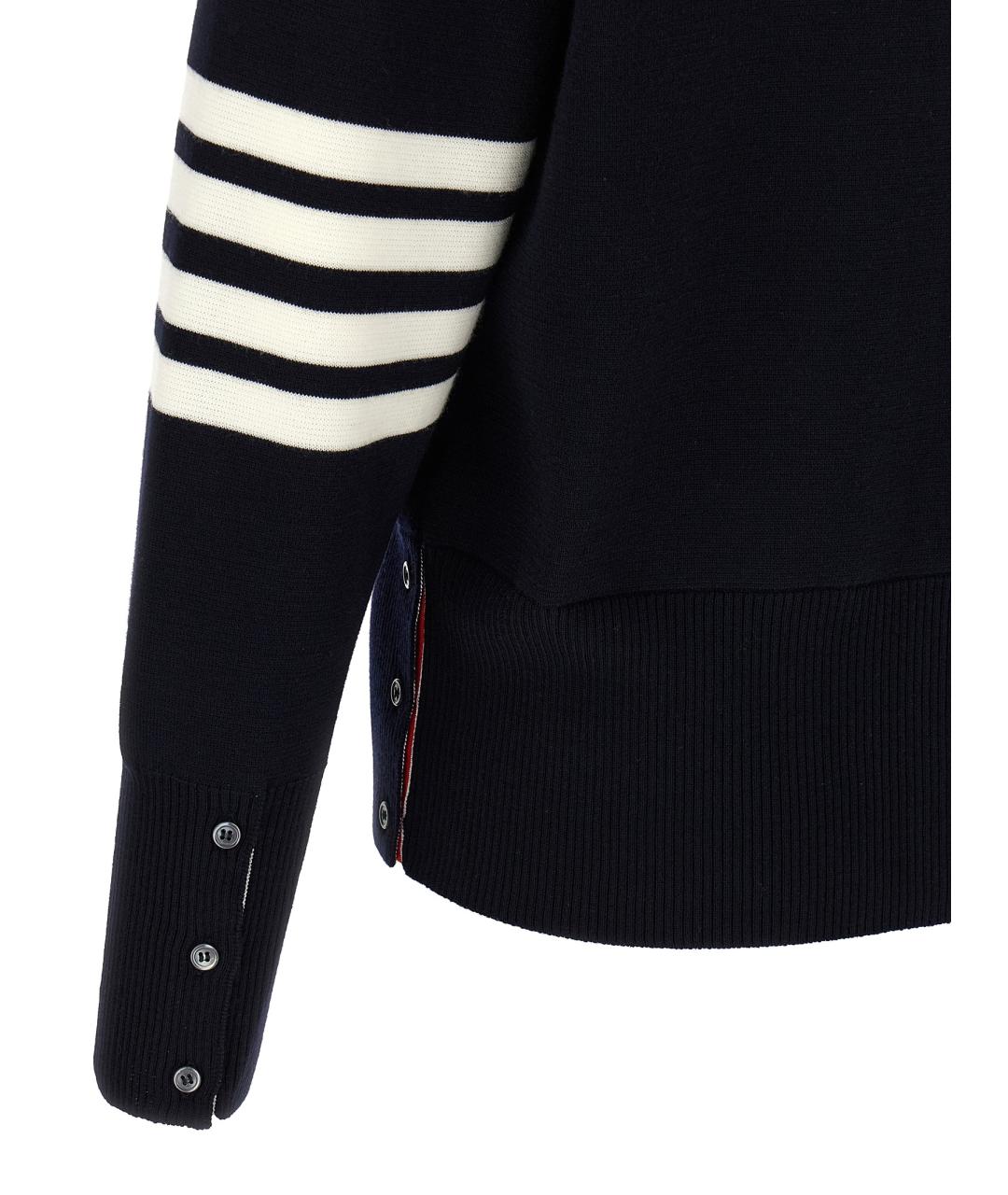 THOM BROWNE Темно-синий шерстяной кардиган, фото 4