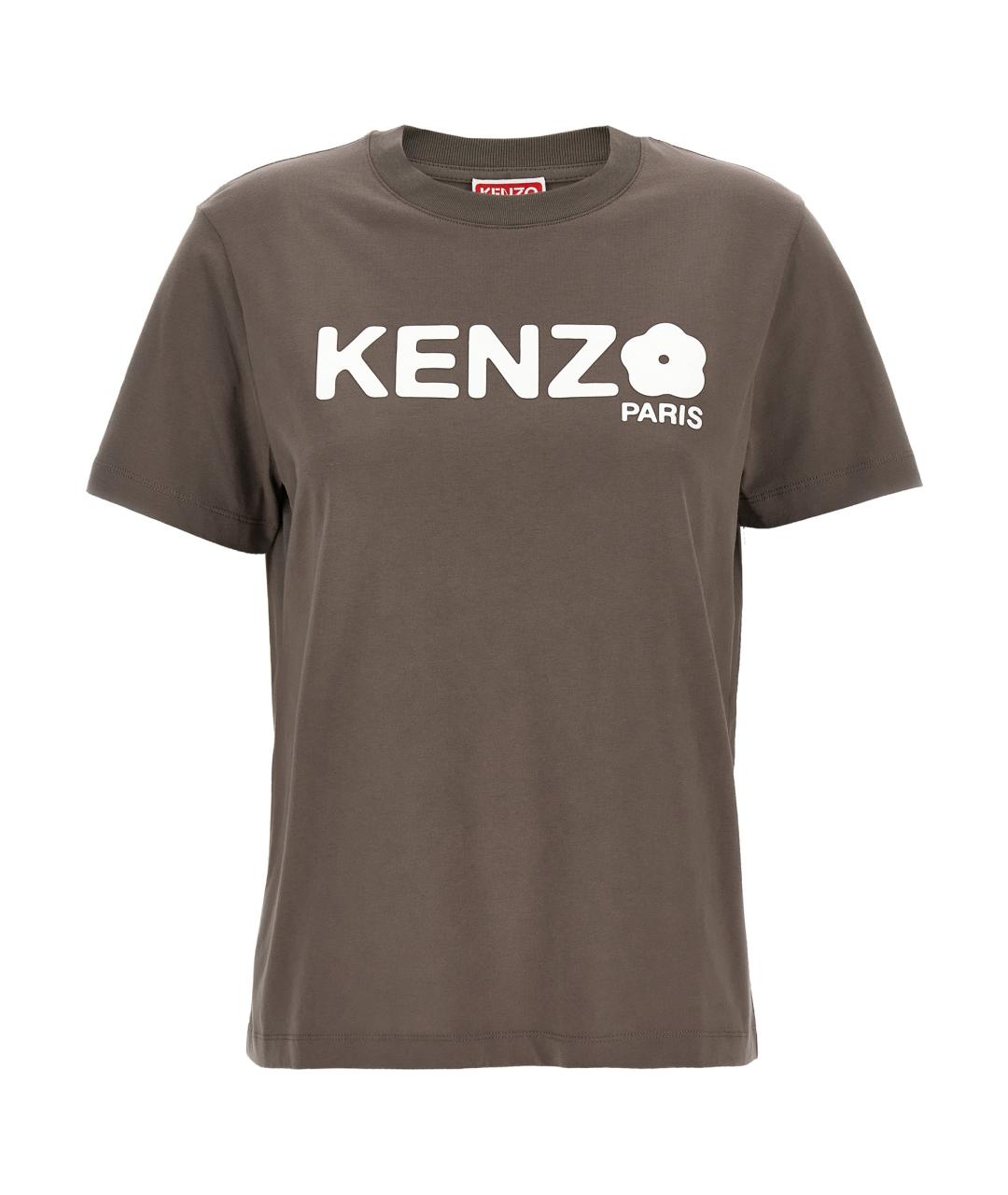 KENZO Коричневая хлопковая футболка, фото 1